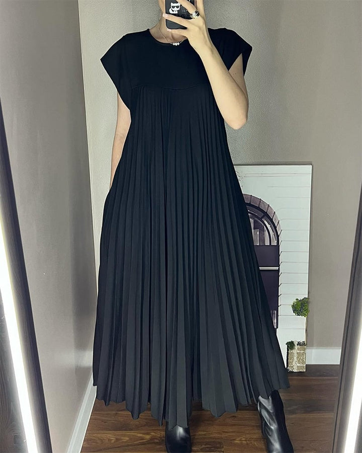 Damen Sommer Maxikleid mit kurzen Ärmeln und Rundhalsausschnitt