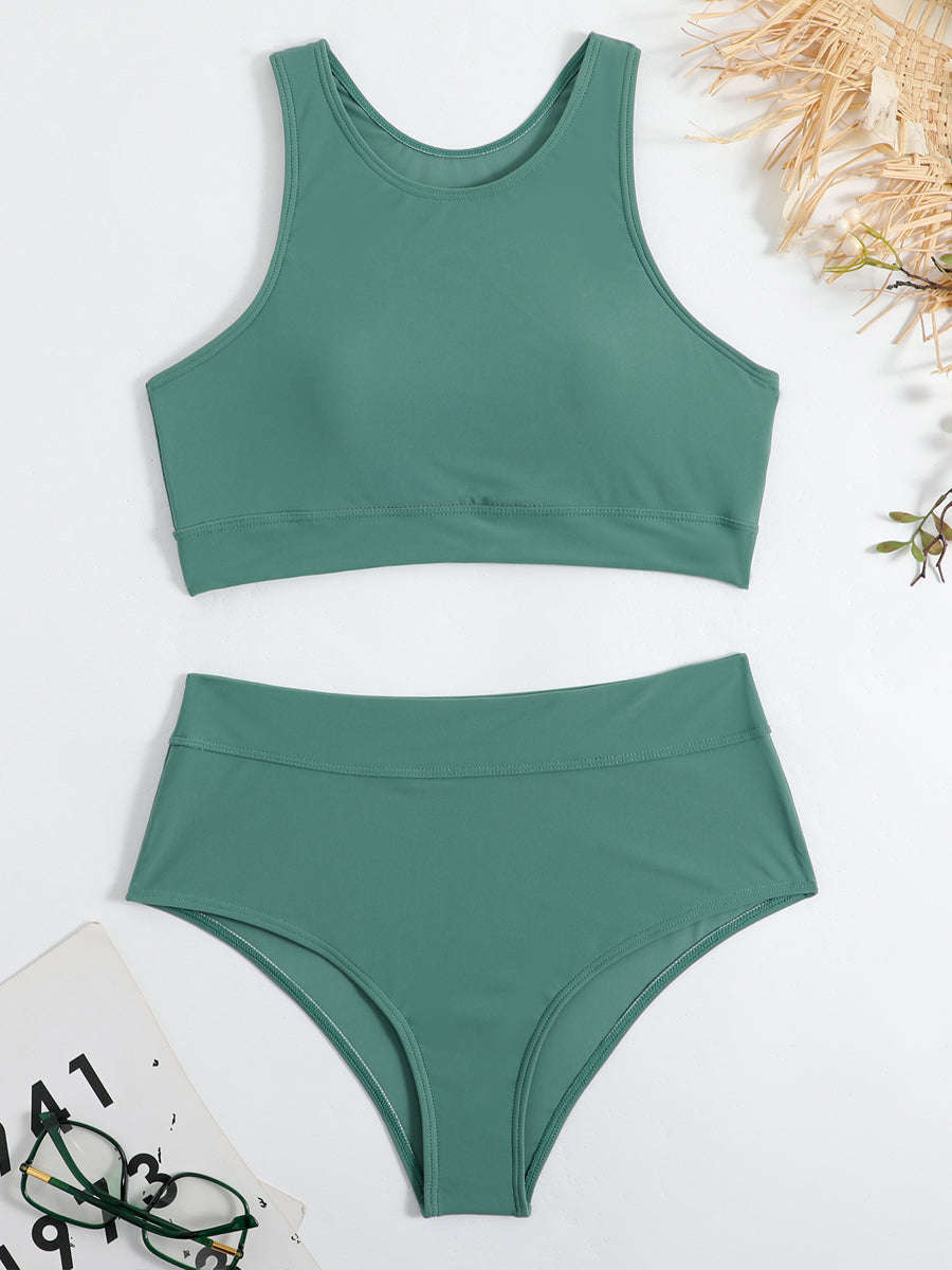 Damen Sommer-Bikini mit Rundhals-Top und hochgeschnittener Hose