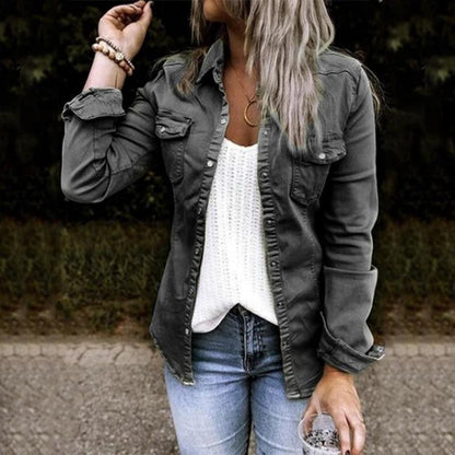 Damen Jeansjacke mit langen Ärmeln und Brusttaschen