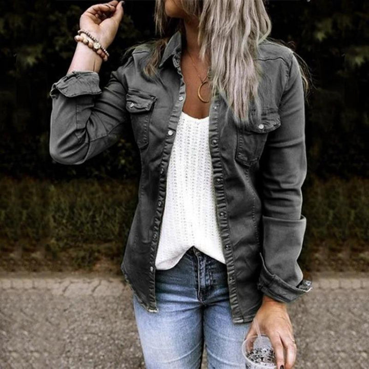 Damen Jeansjacke mit langen Ärmeln und Brusttaschen