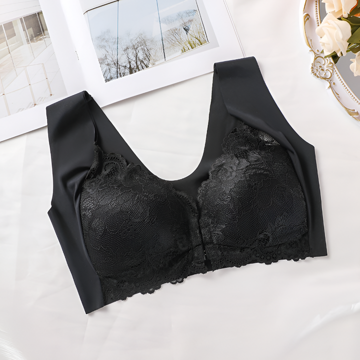 Women's bras with front closure and lace details