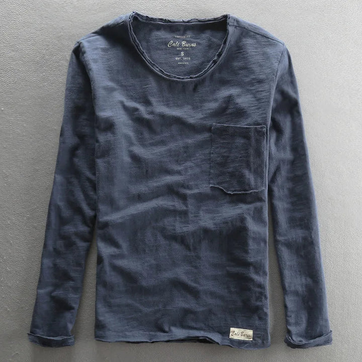 Vintage-Baumwollshirt mit langen Ärmeln und Rundhalsausschnitt