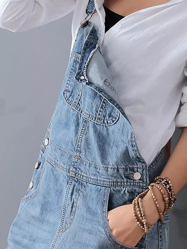 Damen Latzkleid aus Denim mit Trägern und Taschen