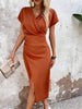 Damen Sommer-Midikleid mit V-Ausschnitt und kurzen Ärmeln