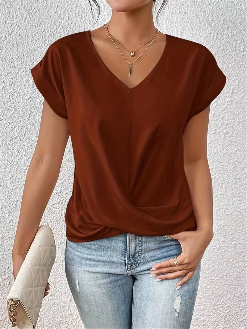 Damen Sommer V-Ausschnitt Shirt mit kurzen Ärmeln