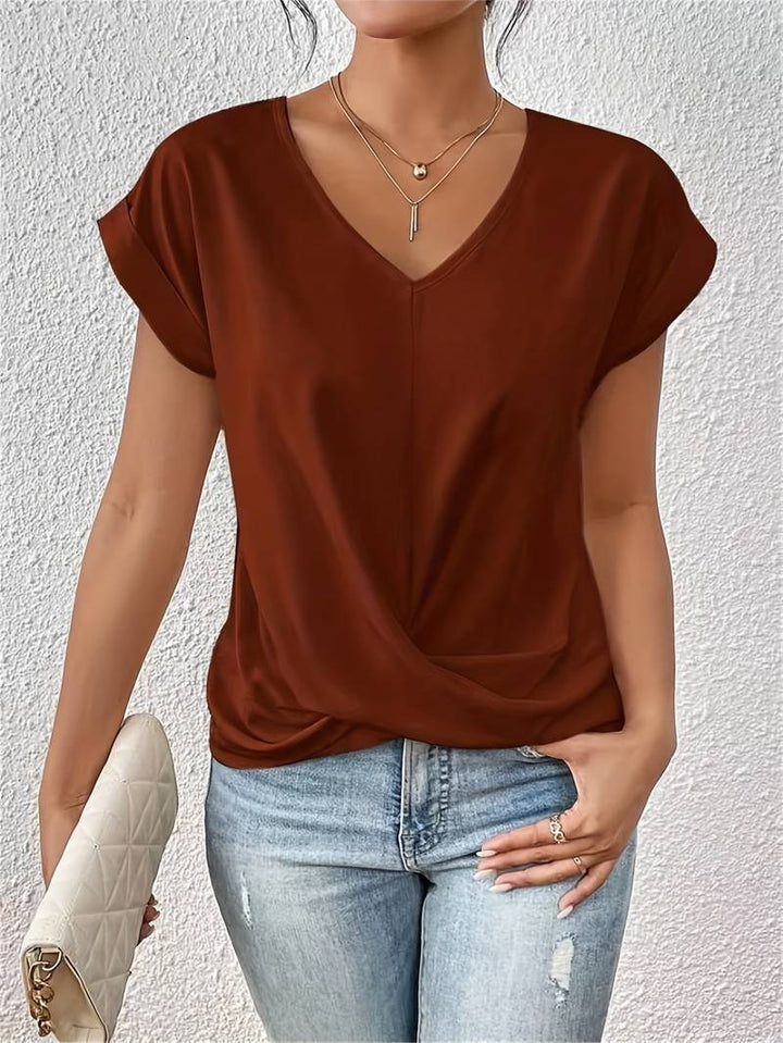 Damen Sommer V-Ausschnitt Shirt mit kurzen Ärmeln
