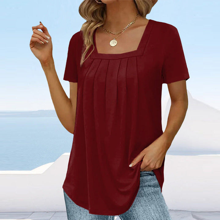 Damen Sommerbluse mit eckigem Ausschnitt und kurzen Ärmeln