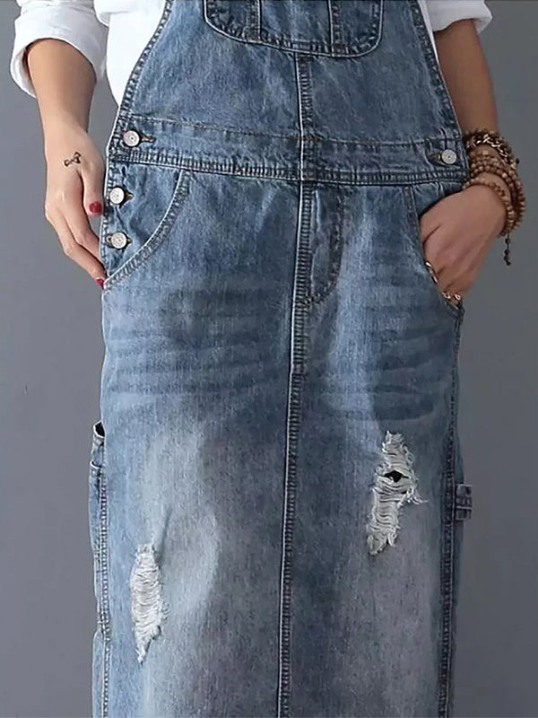 Damen Latzkleid aus Denim mit Trägern und Taschen