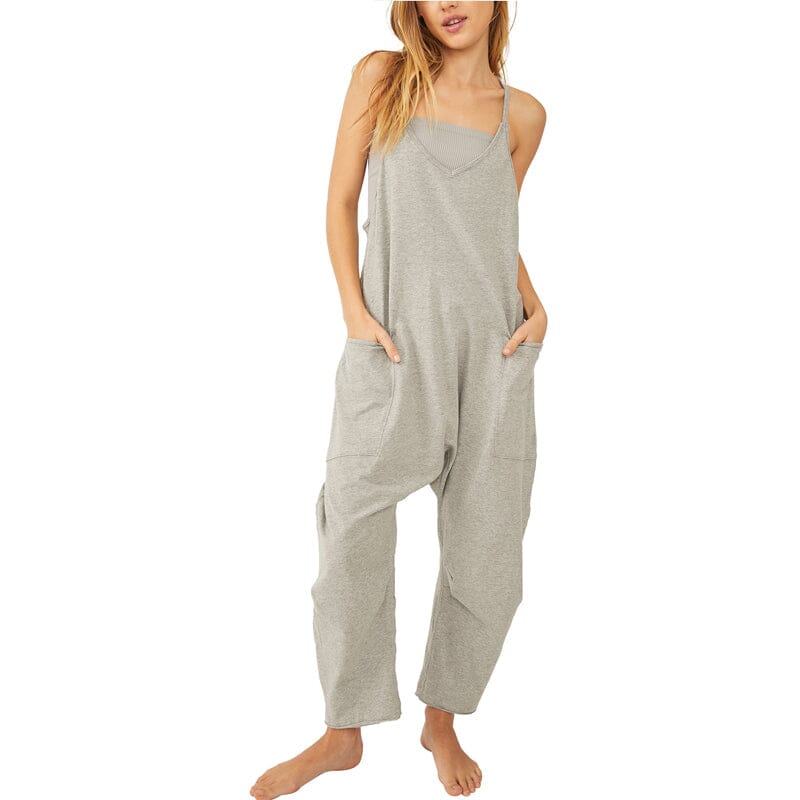Damen Sommer-Jumpsuit mit Rundhalsausschnitt und Taschen