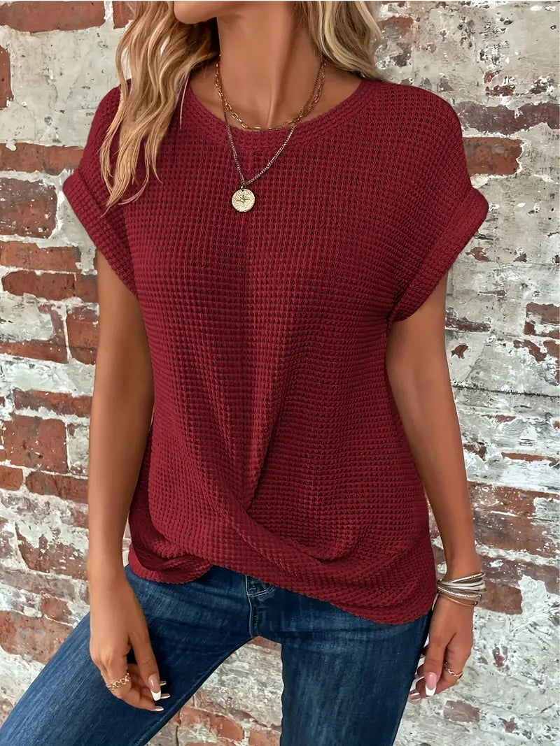 Damen Sommer T Shirt mit Rundhalsausschnitt und kurzen Ärmeln