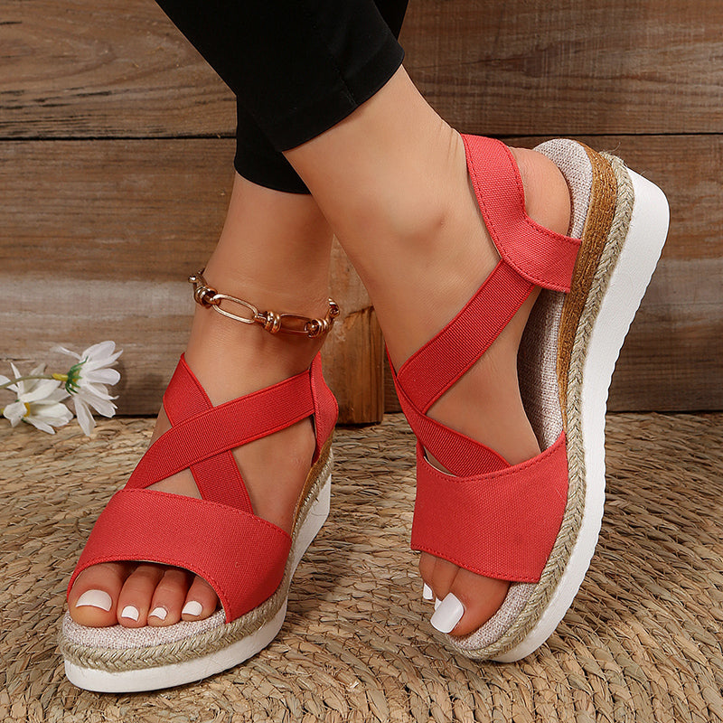 Damen Sommer-Wedgesandalen mit Plateausohle und Kreuzriemen