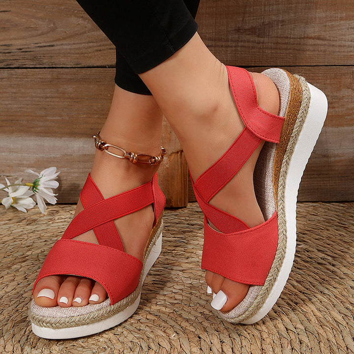 Damen Sommer-Wedgesandalen mit Plateausohle und Kreuzriemen