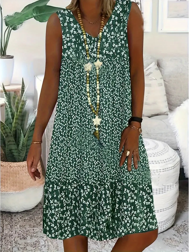 Damen Sommer Minikleid mit V-Ausschnitt und Blumenmuster