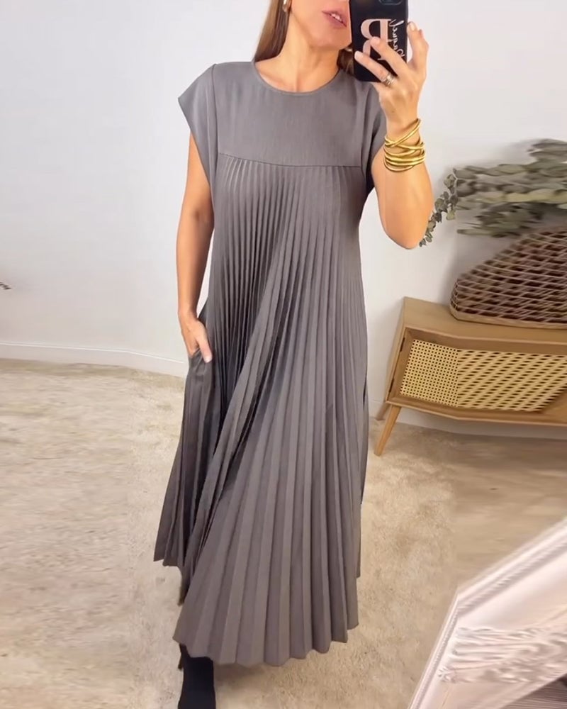 Damen Sommer Maxikleid mit kurzen Ärmeln und Rundhalsausschnitt