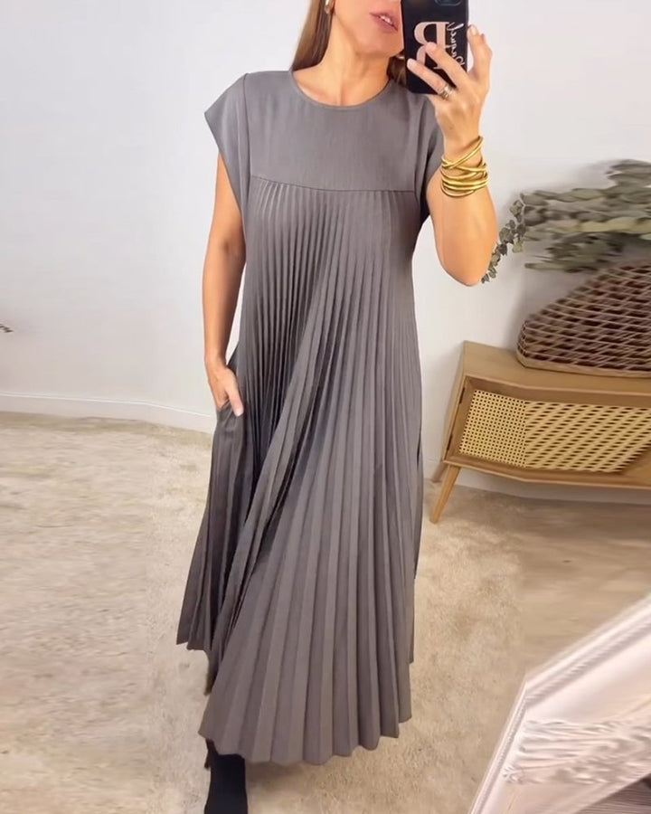 Damen Sommer Maxikleid mit kurzen Ärmeln und Rundhalsausschnitt