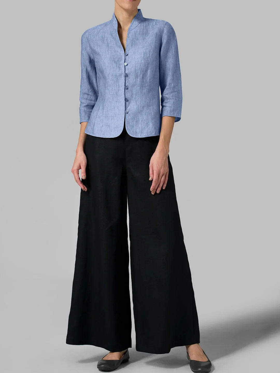 Damen Sommerbluse mit Stehkragen und Knopfleiste