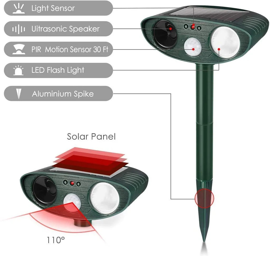 Bewegungsaktivierter solarbetriebener Ultraschall-Tiervertreiber