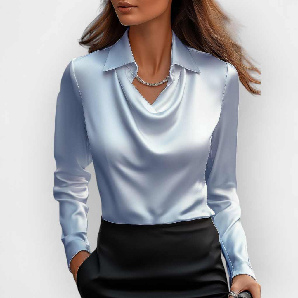 Elegante Satinbluse mit Wasserfallkragen