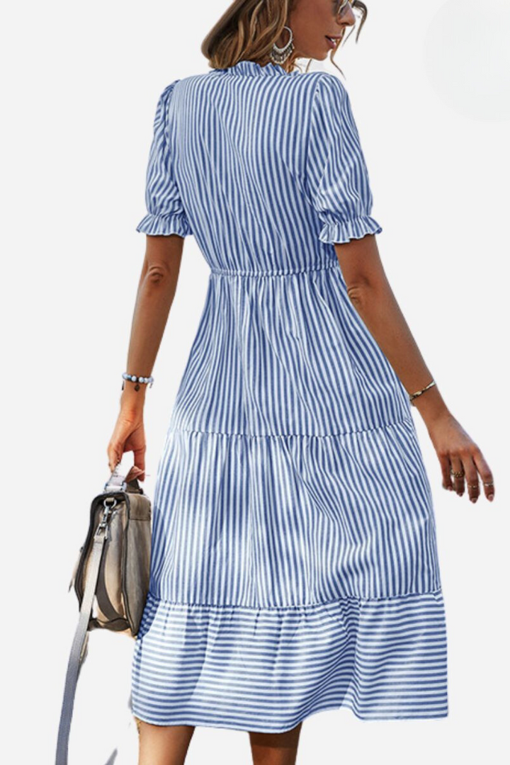Damen Sommer-Midikleid mit V-Ausschnitt und Knopfleiste