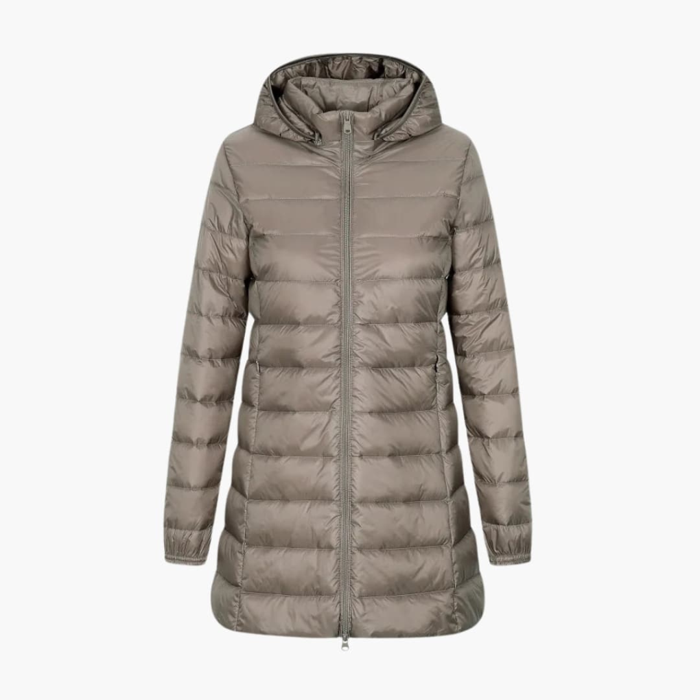 Damen Winter Daunenjacke mit Kapuze und langem Schnitt