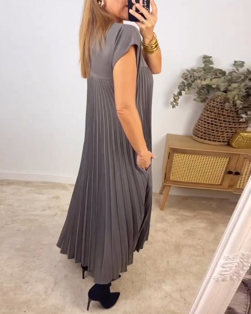 Damen Sommer Maxikleid mit kurzen Ärmeln und Rundhalsausschnitt