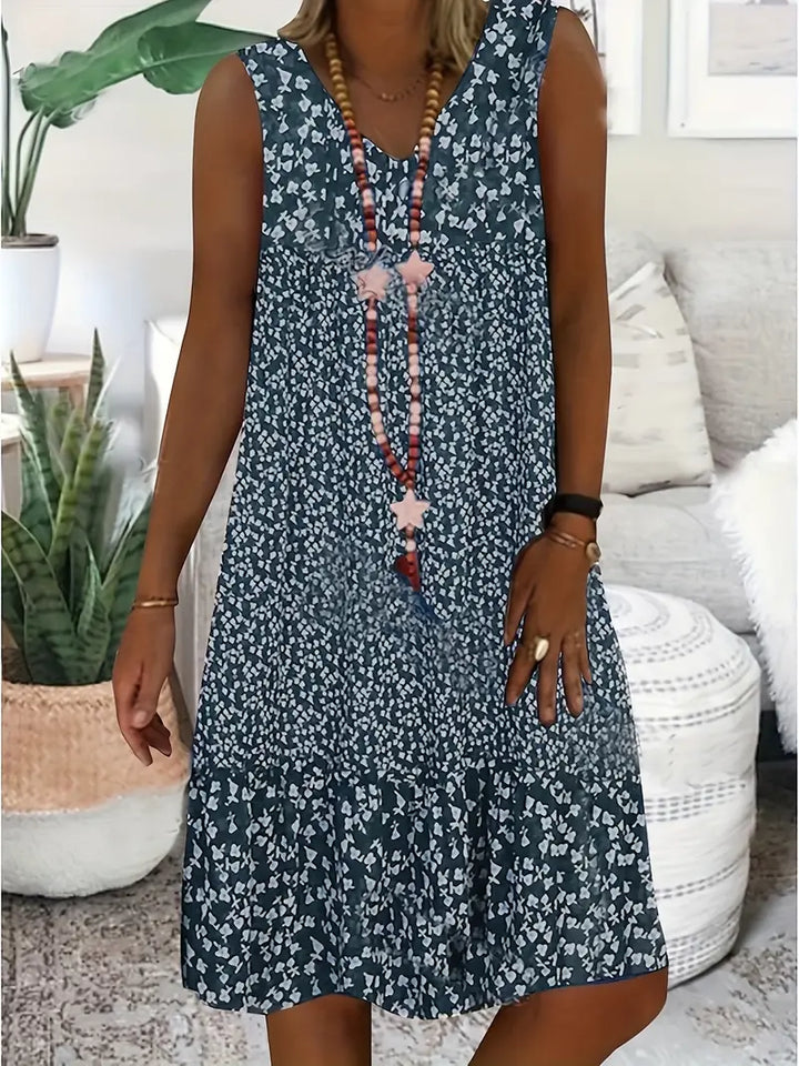 Damen Sommer Minikleid mit V-Ausschnitt und Blumenmuster