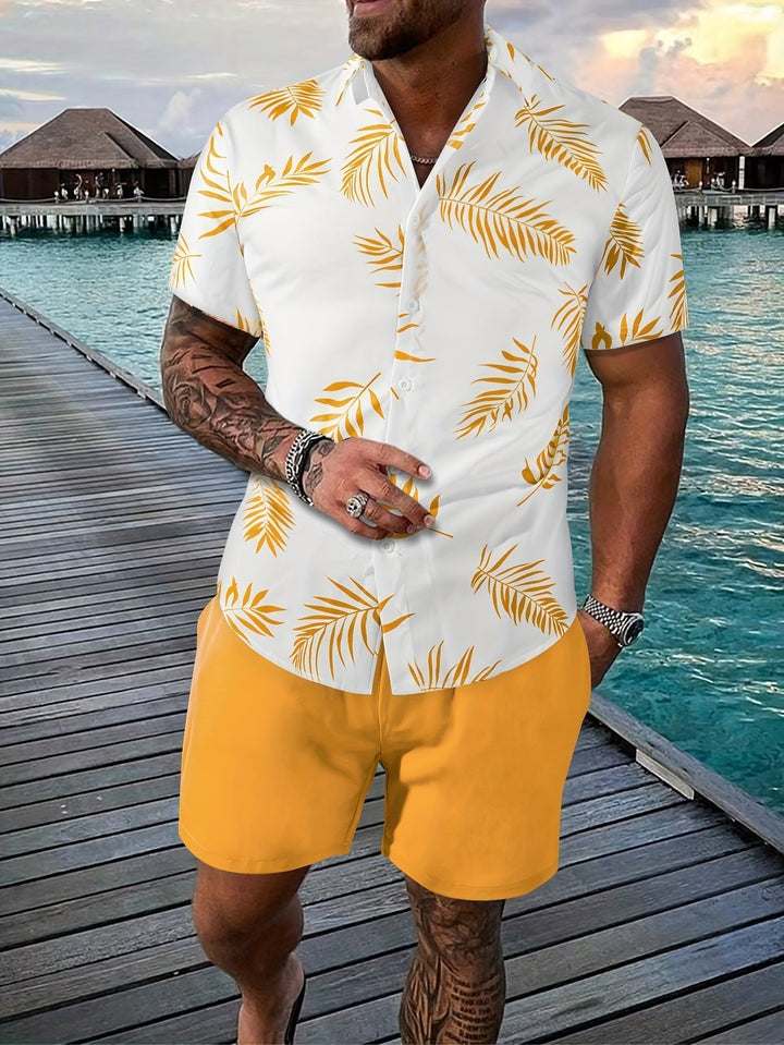 Herren Sommer-Shorts-Set mit tropischem Hemd und Taschen