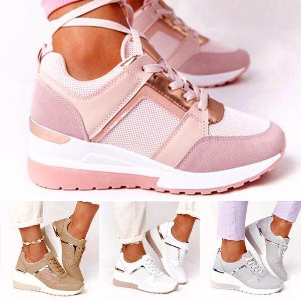 Damen Sommerschuhe mit Keilsohle und Schnürverschluss