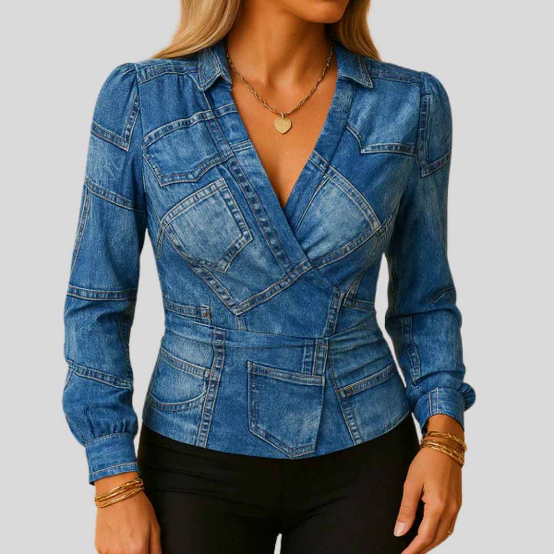 Langärmliges Oberteil mit V-Ausschnitt für Damen