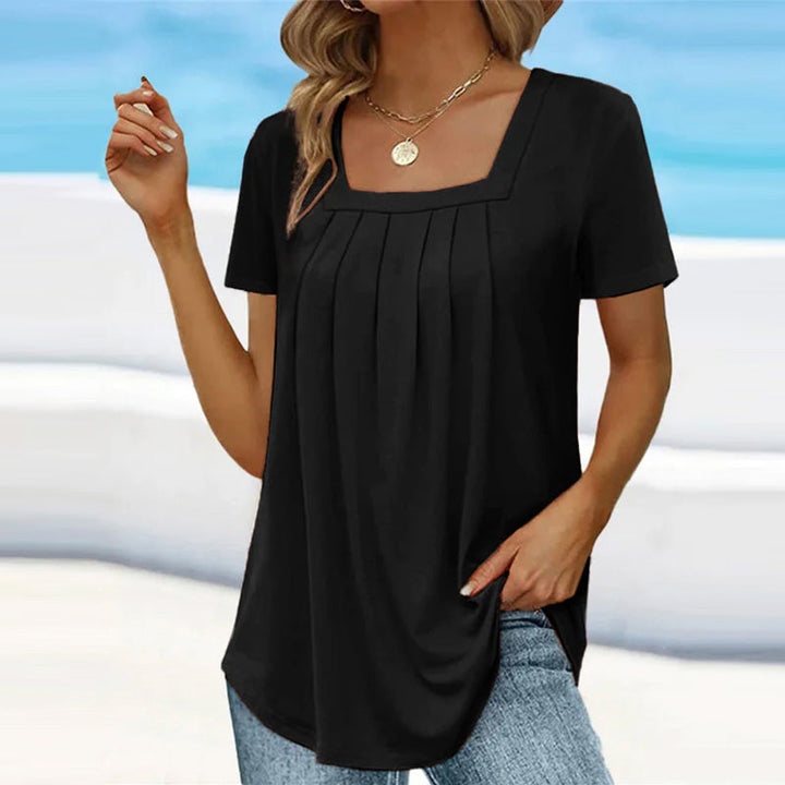Damen Sommerbluse mit eckigem Ausschnitt und kurzen Ärmeln