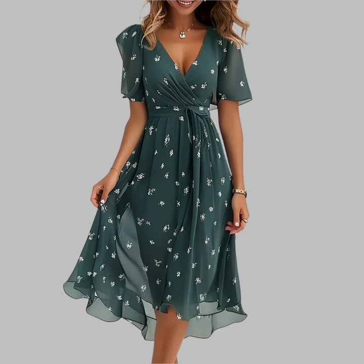 Modisches Midikleid für Damen mit Blumenmuster und Rüschen