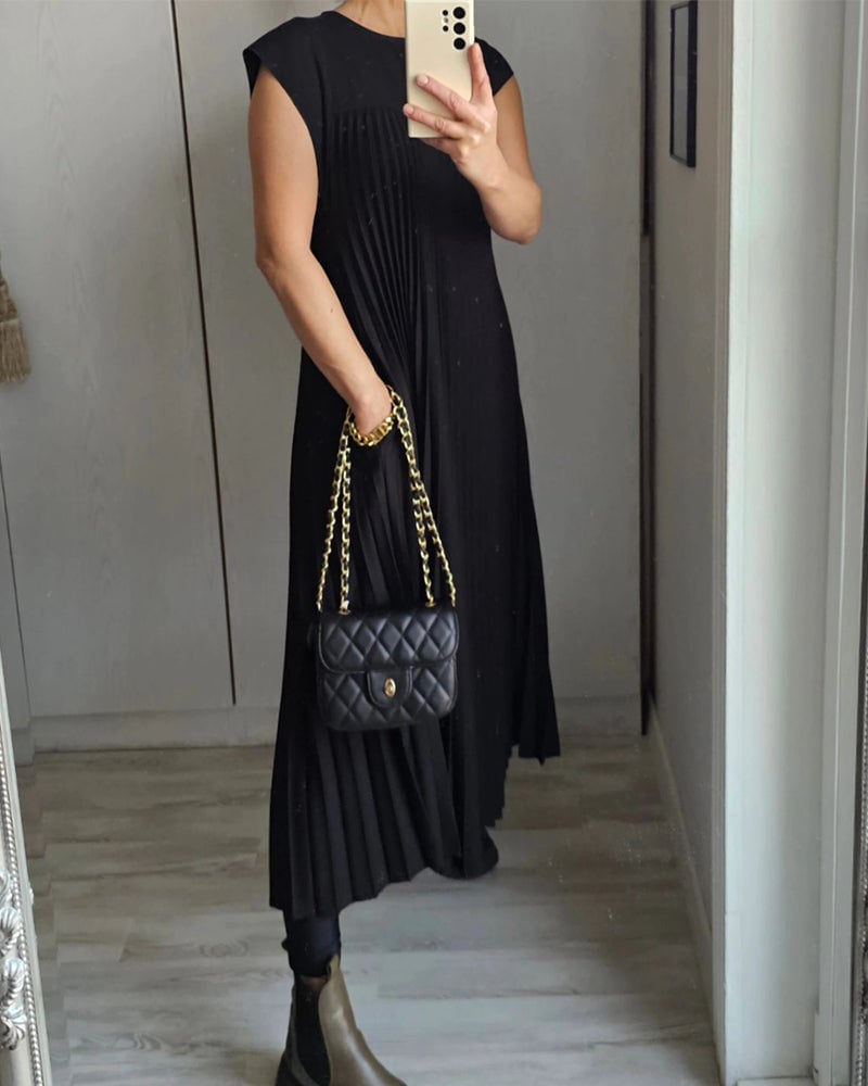 Damen Sommer Maxikleid mit kurzen Ärmeln und Rundhalsausschnitt