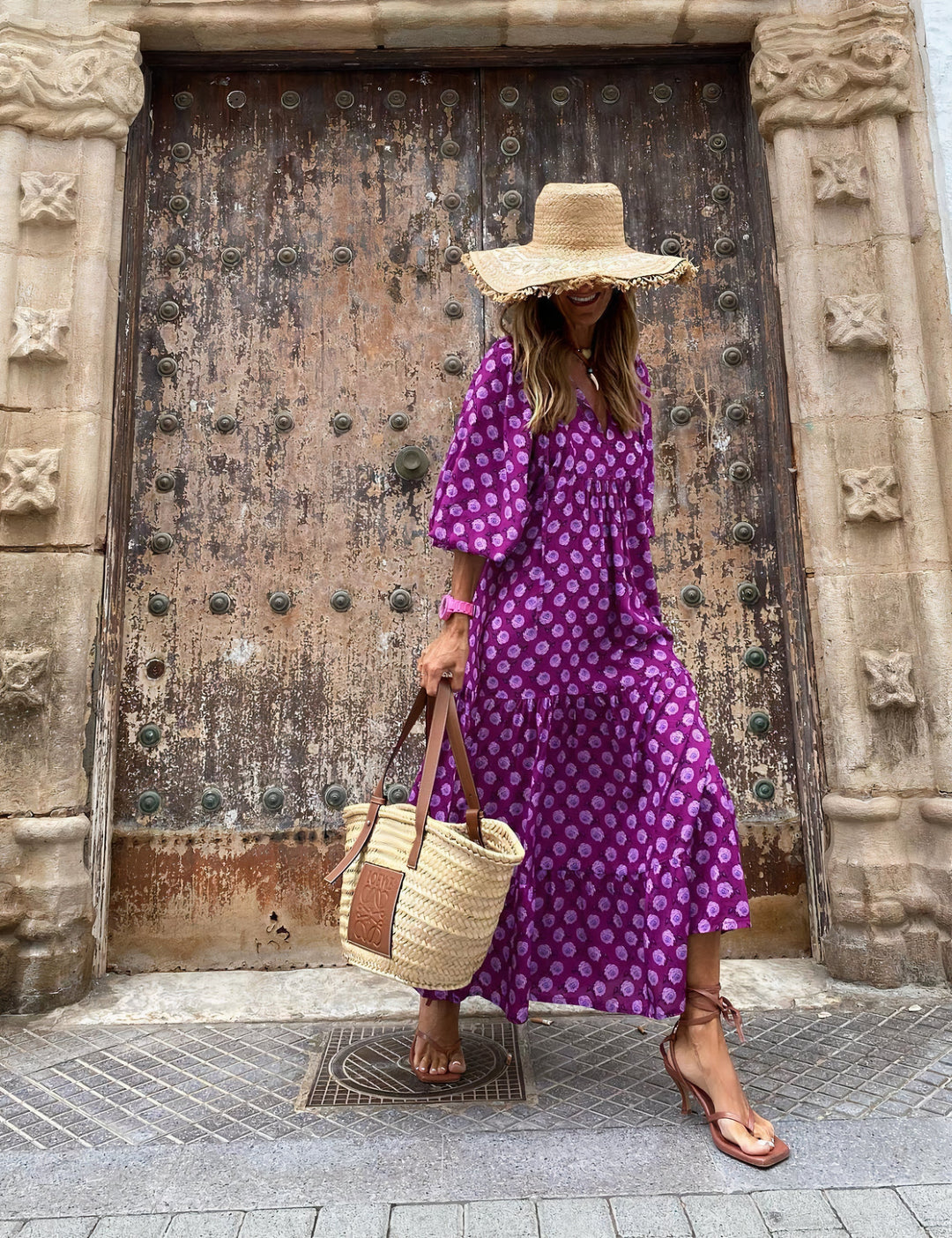 Damen Sommer Maxikleid mit Puffärmeln und grafischem Druck