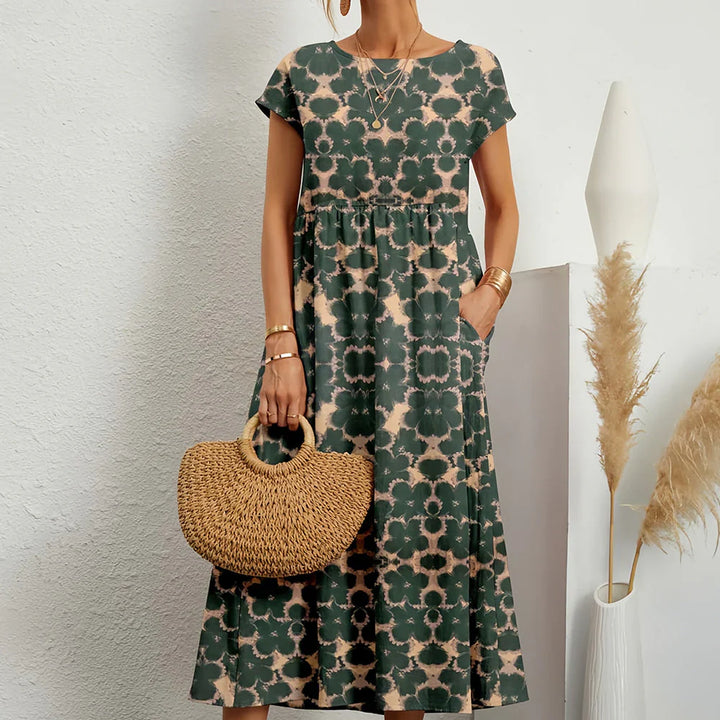 Casual-Midikleid für Damen aus Baumwoll-Leinen-Mischung