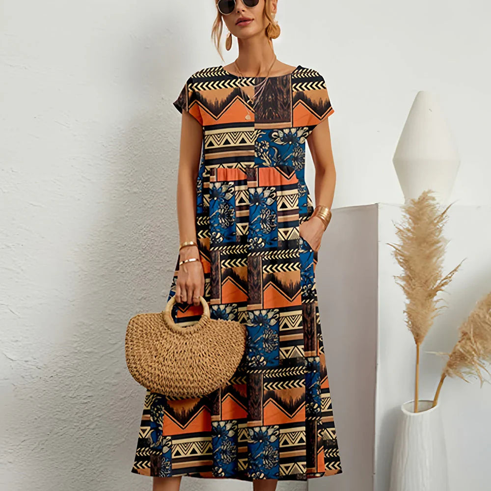 Casual-Midikleid für Damen aus Baumwoll-Leinen-Mischung