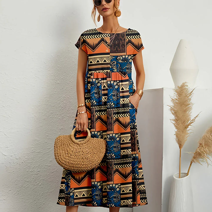 Casual-Midikleid für Damen aus Baumwoll-Leinen-Mischung