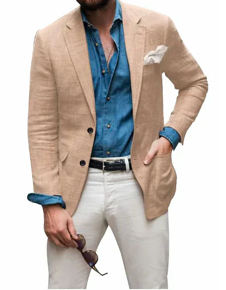 Herren Leinenblazer mit fallendem Revers und Knopfverschluss