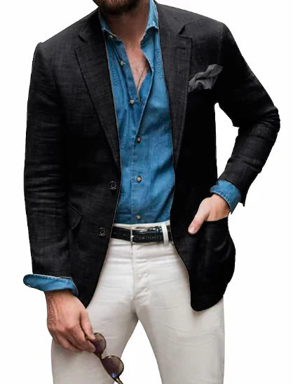 Herren Leinenblazer mit fallendem Revers und Knopfverschluss