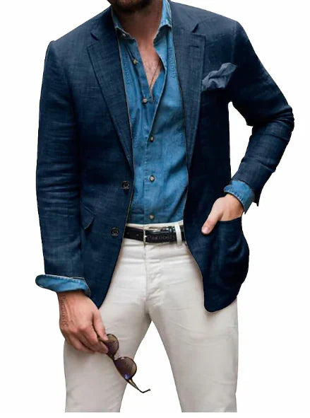 Herren Leinenblazer mit fallendem Revers und Knopfverschluss