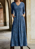 Damen Sommer Maxikleid mit langen Ärmeln und V-Ausschnitt