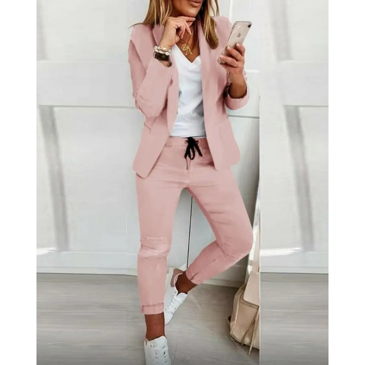 Damen Blazer und Hosen Set mit langen Ärmeln und Kordelzug