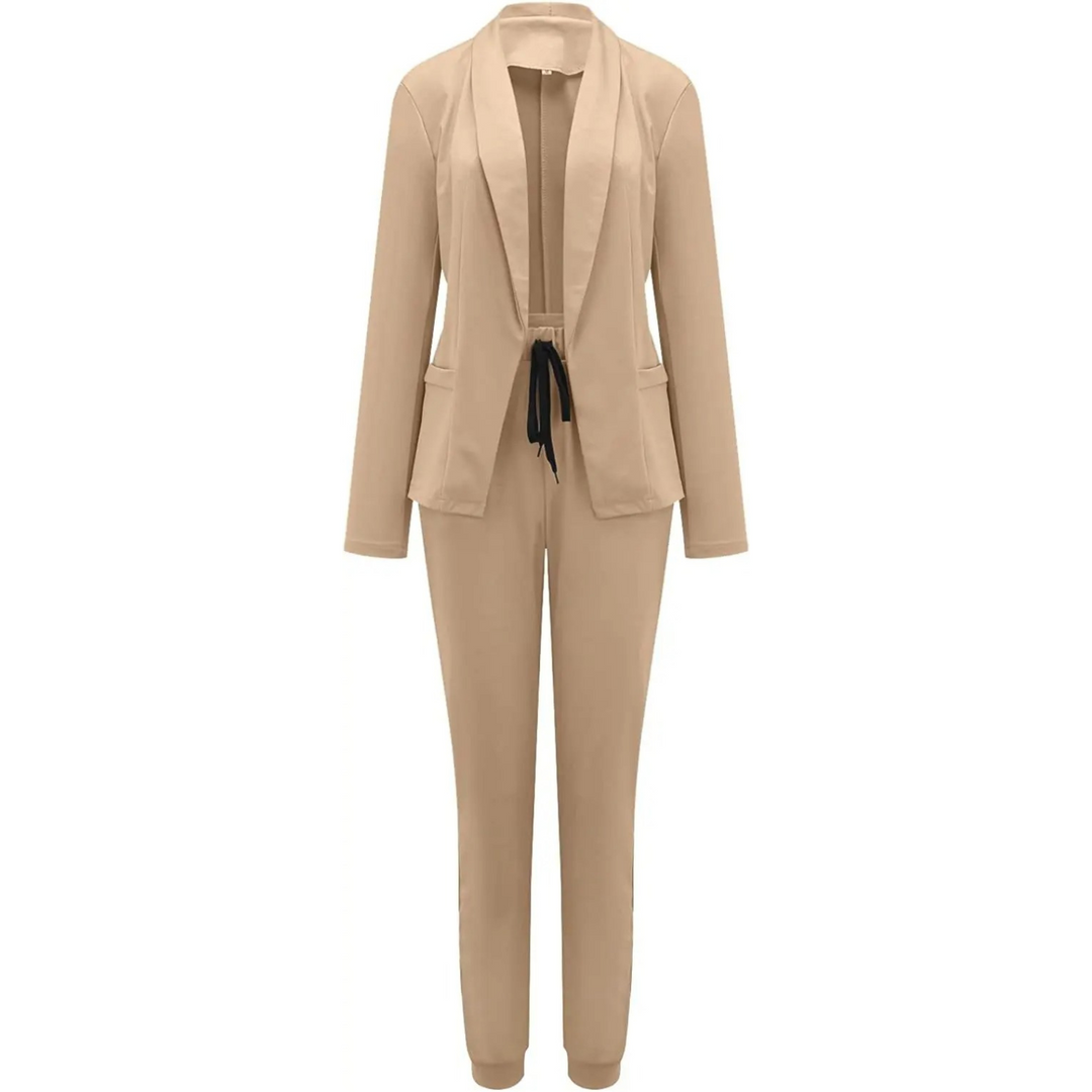 Damen Blazer und Hosen Set mit langen Ärmeln und Kordelzug