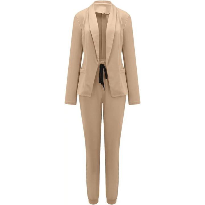Damen Blazer und Hosen Set mit langen Ärmeln und Kordelzug