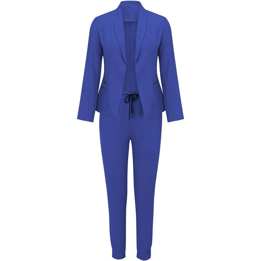 Damen Blazer und Hosen Set mit langen Ärmeln und Kordelzug