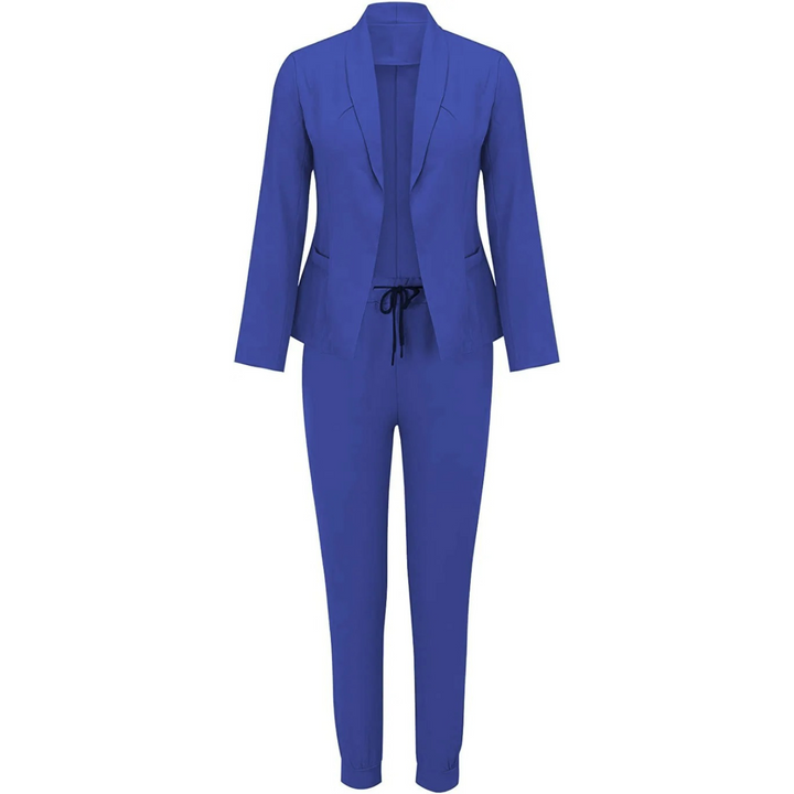 Damen Blazer und Hosen Set mit langen Ärmeln und Kordelzug
