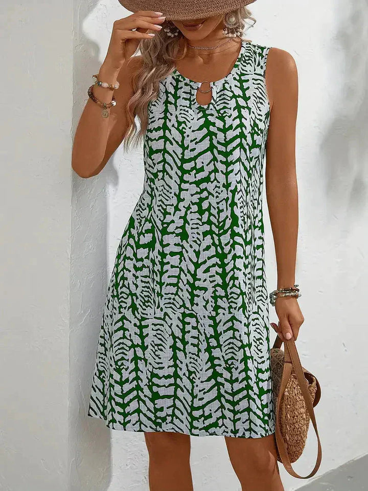 Damen ärmelloses Mini-Kleid mit grafischem Print für den Sommer