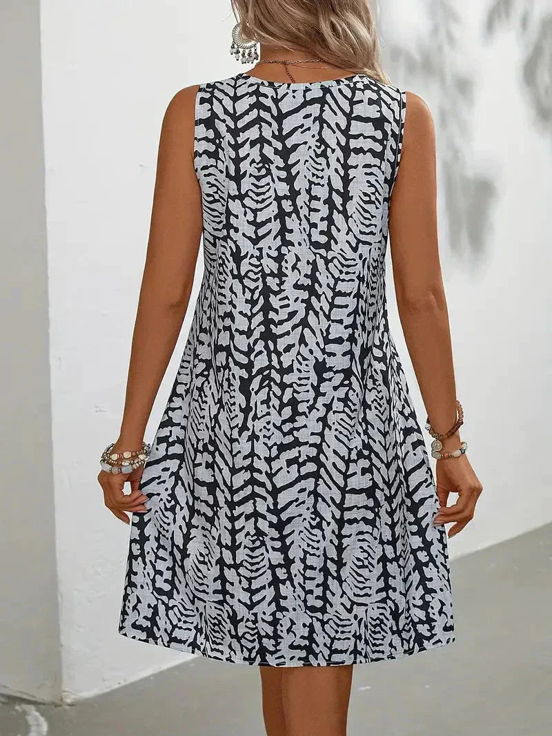 Damen ärmelloses Mini-Kleid mit grafischem Print für den Sommer