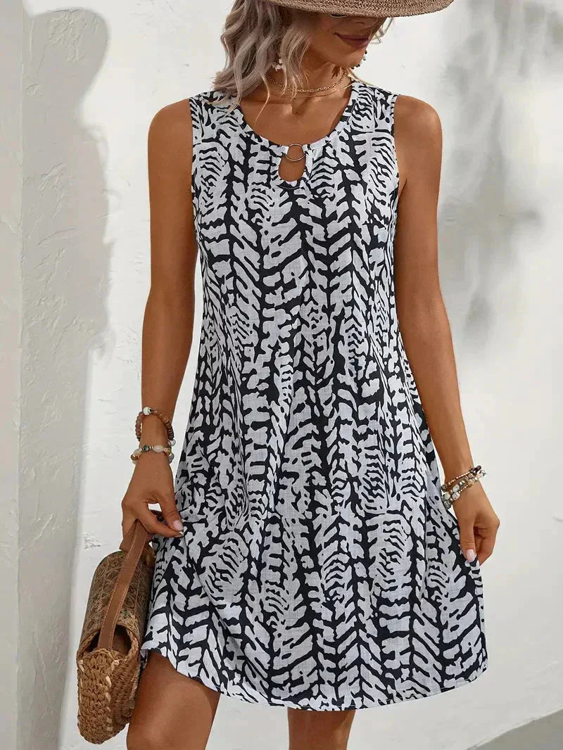 Damen ärmelloses Mini-Kleid mit grafischem Print für den Sommer