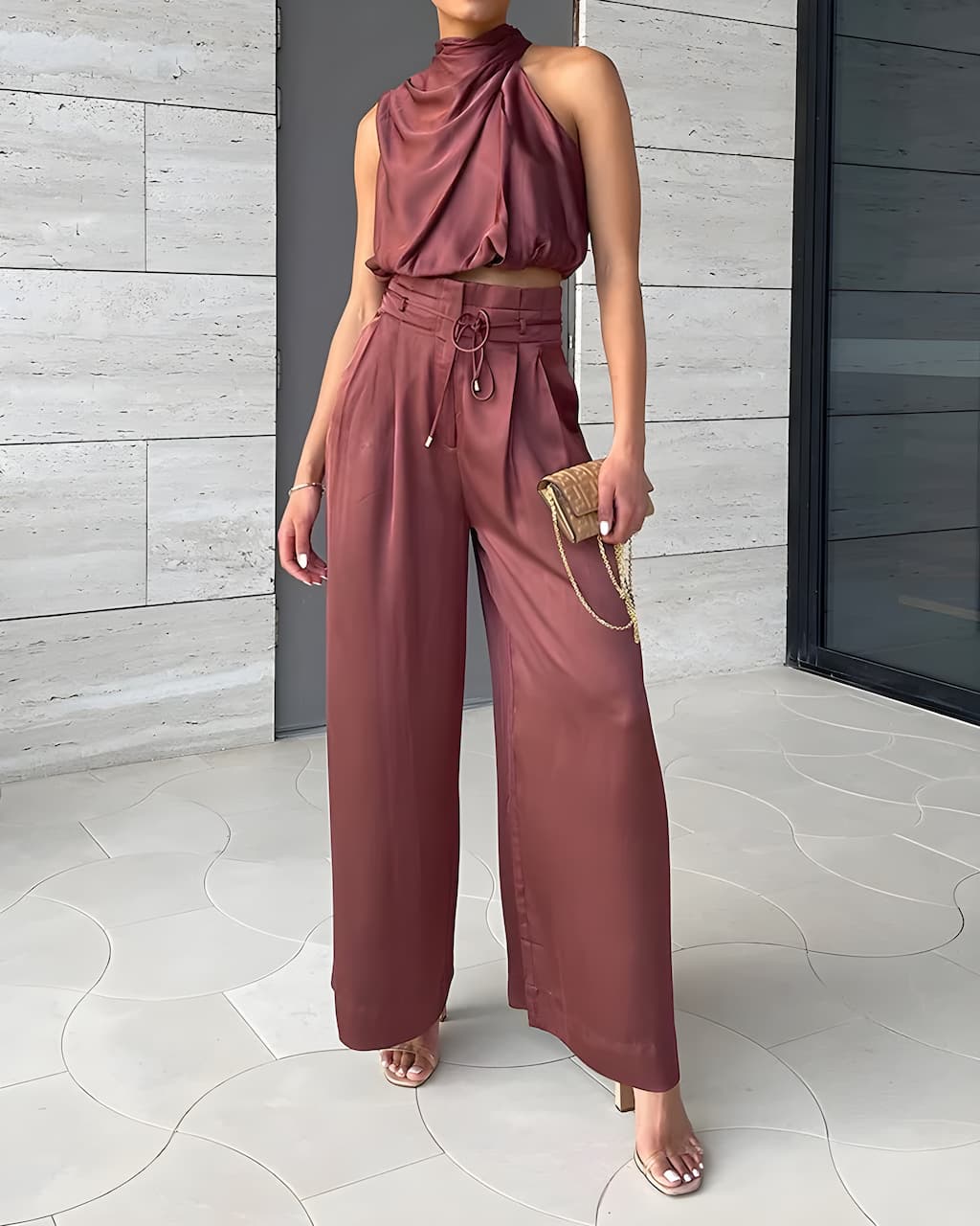 Damen Sommer Set mit ärmellosem Crop Top und Hose