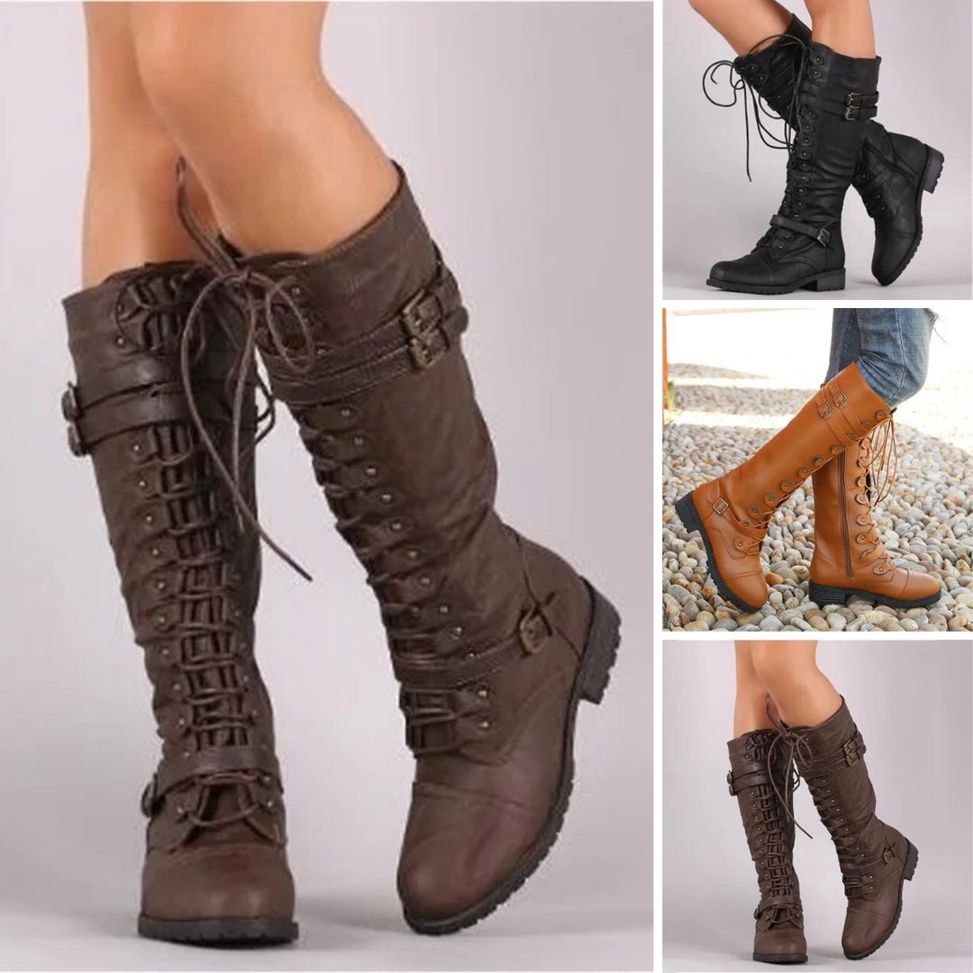 Damen Vegan-Leder Schnürstiefel